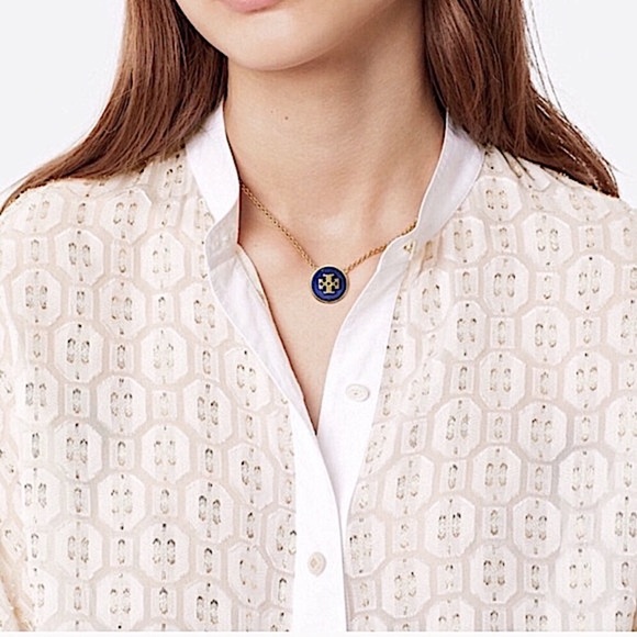 TORY BURCH • Lapis Semiprecious Stone Blue Logo Necklace - Picture 2 of 6